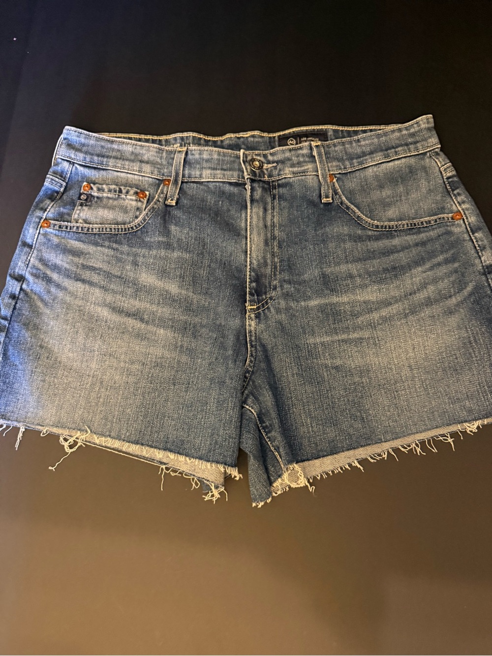 AG Adriano Goldschmied Washed Blue Denim Cutoff Shorts